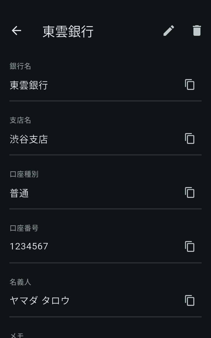 Secret Fortの項目詳細画面